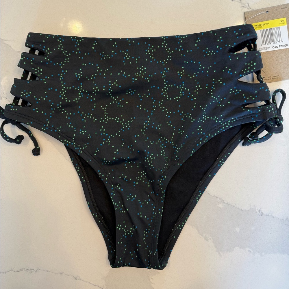 Nike Black and Green Strappy Bikini Bottom